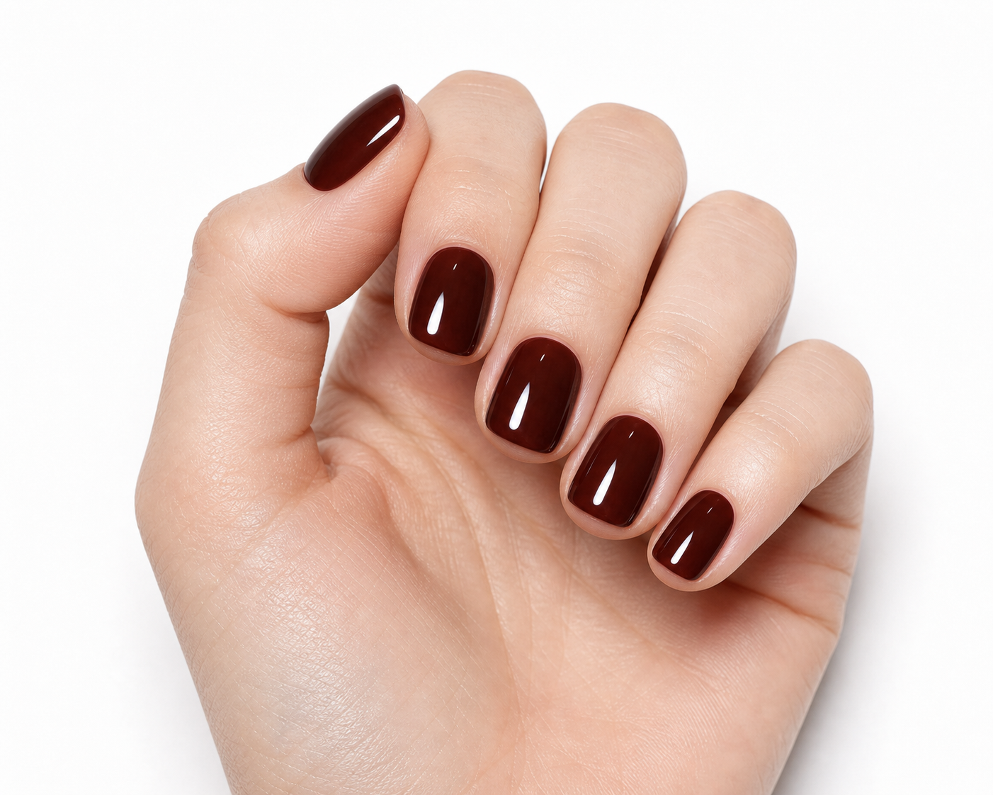 Bordeaux Velvet press-on nails on hand